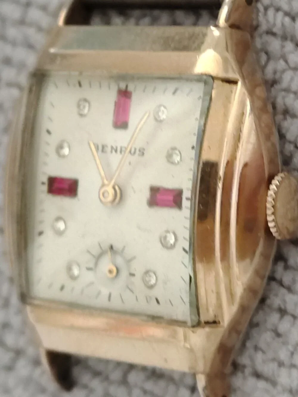 Vintage Benrus Art Deco Mens Watch Ruby Diamond Dial 10K RGP Parts Only
